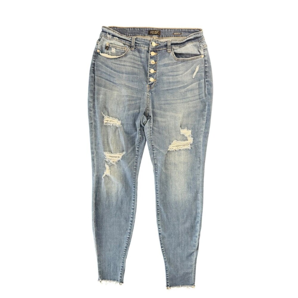 Judy Blue Skinny Fit Jeans 18W Distressed Raw Hem High Rise Button Fly Denim